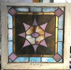 Old Leaded Stained Glass Window Panel With Hooks. Moving Sale Reduction