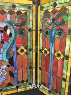 One-of-a-kind 3-Panel Stained Glass Fireplace Screen