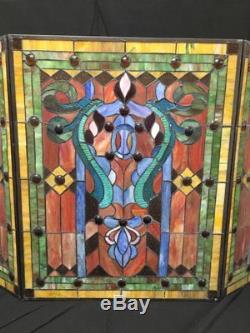 One-of-a-kind 3-Panel Stained Glass Fireplace Screen