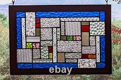 Original Art Stained Glass Panel Geometric Study in Texture Modern Cedar Frame