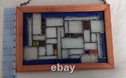 Original Art Stained Glass Panel Geometric Study in Texture Modern Cedar Frame