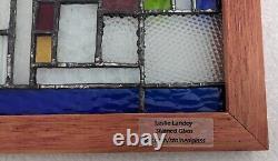 Original Art Stained Glass Panel Geometric Study in Texture Modern Cedar Frame