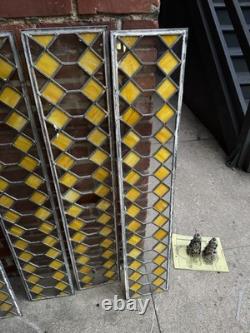 Original Leaded Stain Glass Harlequin Pattern Antique Tudor Style Panels