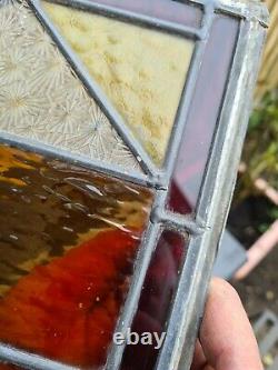 Original Victorian salvaged leaded stained glass window panel from door