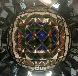 Outstanding 4 Panel kaleidoscope Mirrored Tapered Stained Glass 1989 signed KS