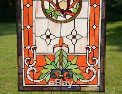Owl Large Tiffany Style stained glass window panel, 20 x 34