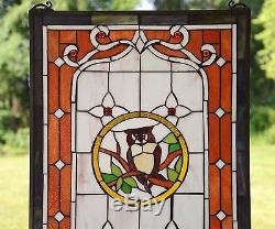 Owl Large Tiffany Style stained glass window panel, 20 x 34