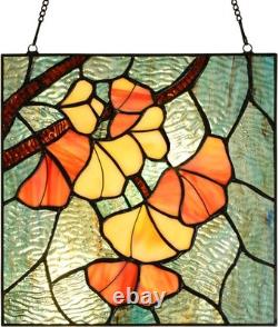 PA0005 Tiffany Style Stained Glass Window Panel Handcrafted Ginkgo Leaf