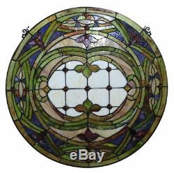 PAIR Hand-crafted Stained Glass 24 Round Window Panels 268 Pieces Cut Glass