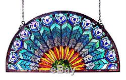 PAIR Stained Glass Stunning Peacock Design Window Panels 35 Long x 18 Tall