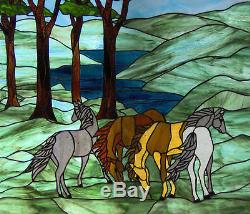 POA Ponies of America in the Meadow Stained Glass Window Panel EBSQ Artist
