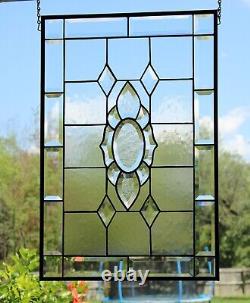 POSITIVE ENERGERY Beveled Stained Glass Panel 24 ½ x16 ½