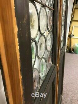 Pair Antique French Rondel Bottle Glass Leaded Stained Glass Panel Door Window
