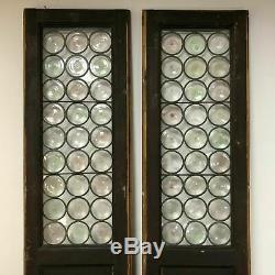 Pair Antique French Rondel Bottle Glass Leaded Stained Glass Panel Door Window