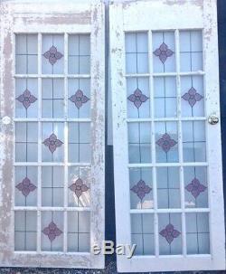 Pair Matching Solid Wood Inside French Doors withLeaded Stained Glass Panels