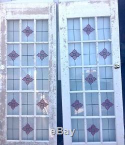 Pair Matching Solid Wood Inside French Doors withLeaded Stained Glass Panels