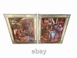Pair Of Antique Dutch Painted Stained Leaded Glass Panels