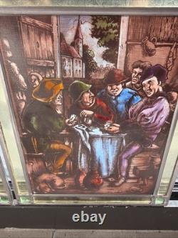 Pair Of Antique Dutch Painted Stained Leaded Glass Panels