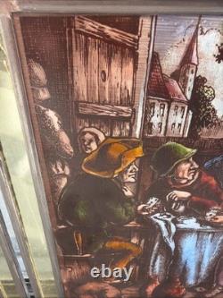 Pair Of Antique Dutch Painted Stained Leaded Glass Panels