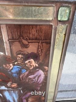 Pair Of Antique Dutch Painted Stained Leaded Glass Panels