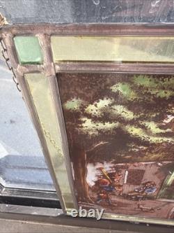 Pair Of Antique Dutch Painted Stained Leaded Glass Panels