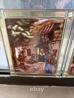 Pair Of Antique Dutch Painted Stained Leaded Glass Panels