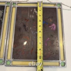 Pair Of Antique Dutch Painted Stained Leaded Glass Panels