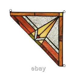 Pair Stained Glass Corner Window Panels Handcrafted Mission Design Tiffany Style