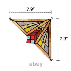 Pair Stained Glass Corner Window Panels Handcrafted Mission Design Tiffany Style