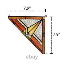 Pair Stained Glass Corner Window Panels Handcrafted Mission Design Tiffany Style