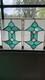 Pair Vintage Art Deco Teal Geometric Stained Glass Window Panels Set 10.5x6.75