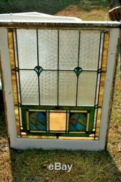 Pair of American Antique Stained Clear Leaded Glass Doors Windows Panel 28x37