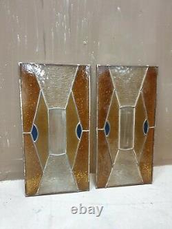 Pair of Antique Decorative Art Nouveau Reclaimed Stained Glass Window Panels