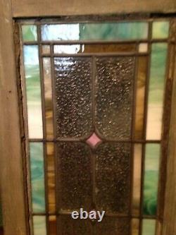 Pair of Antique Stained Glass Panels Use as Windows, Doors, Wall Art Slag Glass