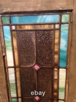Pair of Antique Stained Glass Panels Use as Windows, Doors, Wall Art Slag Glass