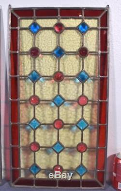 Pair of Antique Stained Glass Panels with Leaded Glass