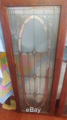 Pair of Antique Tiffany Style Clear Stained Glass Window Panels