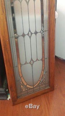 Pair of Antique Tiffany Style Clear Stained Glass Window Panels