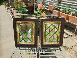 Pair of Leaded Stained Glass Window Panel Victorian Original Harlequin