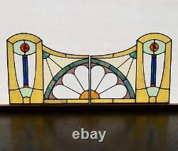 Pair of Vintage French Art Deco Stained Glass Panels with Copper Frames