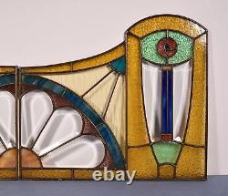 Pair of Vintage French Art Deco Stained Glass Panels with Copper Frames