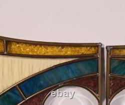 Pair of Vintage French Art Deco Stained Glass Panels with Copper Frames