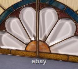 Pair of Vintage French Art Deco Stained Glass Panels with Copper Frames