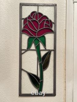Pair of Vintage Stained Glass Rose Panels Matching Set of 2 Handmade 1970s