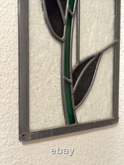 Pair of Vintage Stained Glass Rose Panels Matching Set of 2 Handmade 1970s