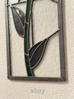 Pair of Vintage Stained Glass Rose Panels Matching Set of 2 Handmade 1970s