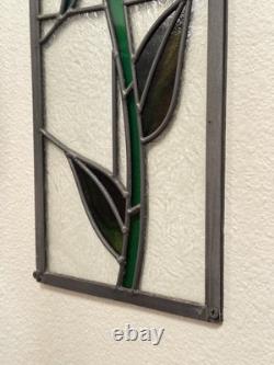 Pair of Vintage Stained Glass Rose Panels Matching Set of 2 Handmade 1970s