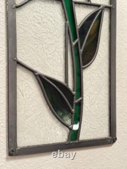 Pair of Vintage Stained Glass Rose Panels Matching Set of 2 Handmade 1970s