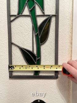 Pair of Vintage Stained Glass Rose Panels Matching Set of 2 Handmade 1970s