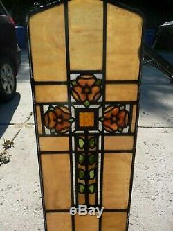 Panel Cross Stained Glass window Church leaded Antique Flower Pattern Antique